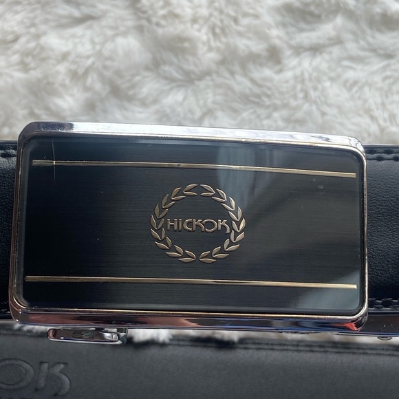 Hickok black leather belt and buckle Sz 36-42 gorgeous buckle EUC - Picture 7 of 11